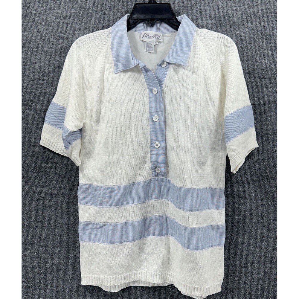 Sideffects Knit Sweater Women's Size S White Collard Stretch Short Sleeve Shirt